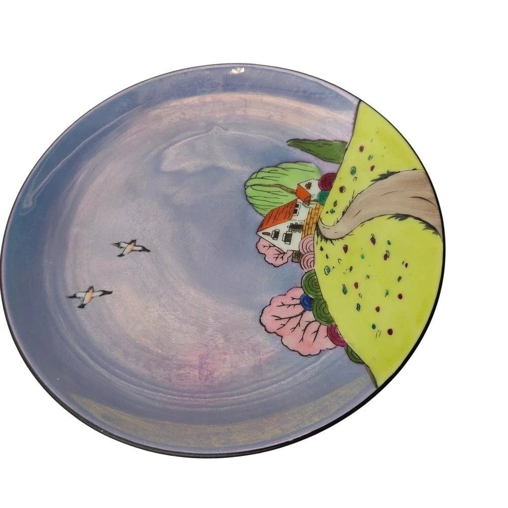 Vintage Noritake Hand Painted Lusterware Cottage Landscape Plates Set of 6 Japan
